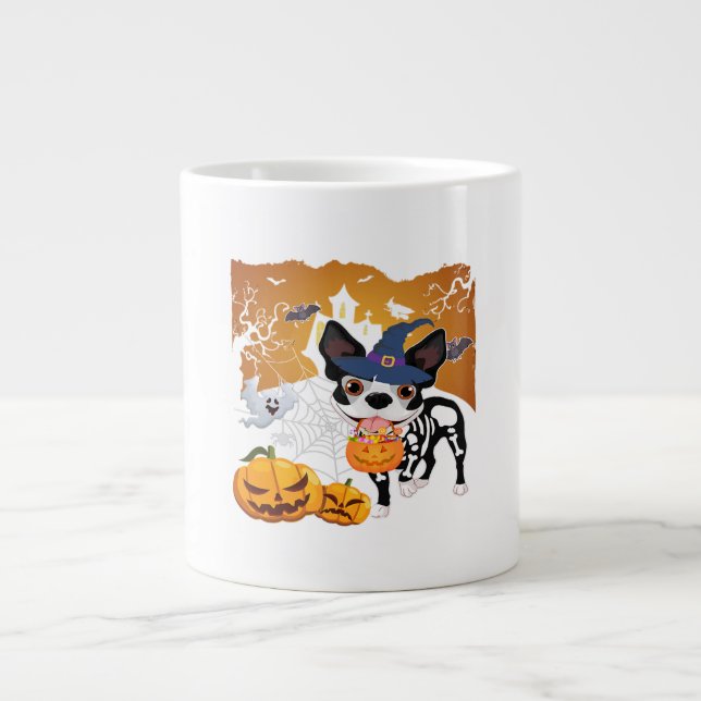 Boston Terrier Skeleton Dog Pumpkin Halloween Cost Large Coffee Mug (Front)