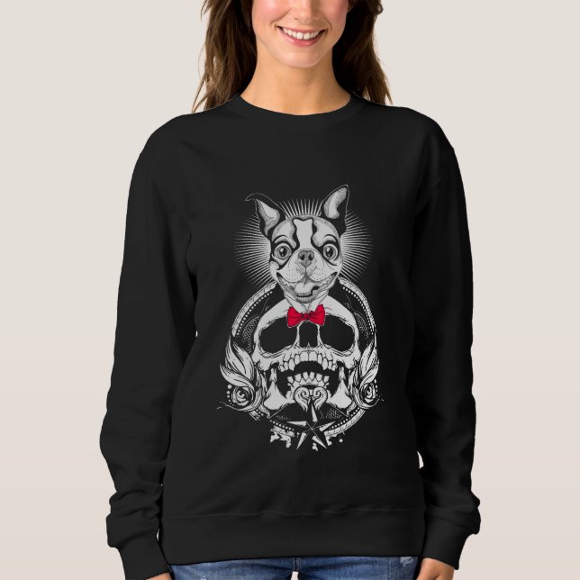 Boston Terrier Skull Funny Halloween For Dog Sweatshirt (Front)
