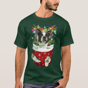 Boston Terrier Snow Pocket  Dogs Christmas Pocket  T-Shirt
