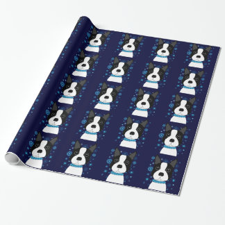 Boston Terrier Snowflakes Holiday Wrapping Paper