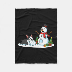 Boston Terrier Snowman Christmas Tree Xmas Womens Fleece Blanket