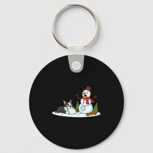 Boston Terrier Snowman Christmas Tree Xmas Womens  Key Ring