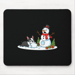 Boston Terrier Snowman Christmas Tree Xmas Womens  Mouse Pad