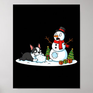 Boston Terrier Snowman Christmas Tree Xmas Womens Poster