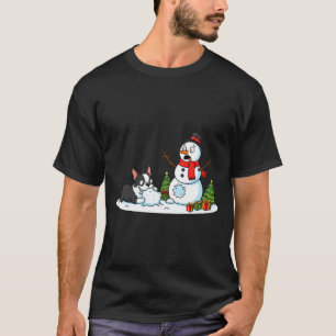 Boston Terrier Snowman Christmas Tree Xmas Womens T-Shirt