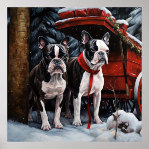 Boston Terrier Snowy Sleigh Christmas Decor