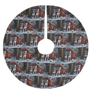 Boston Terrier Snowy Sleigh Christmas Decor Brushed Polyester Tree Skirt