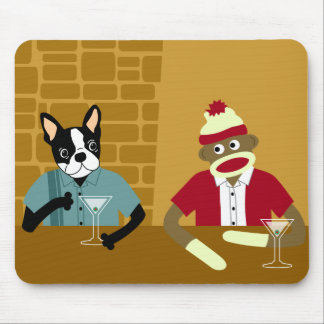 Boston Terrier & Sock Monkey Mouse Pad