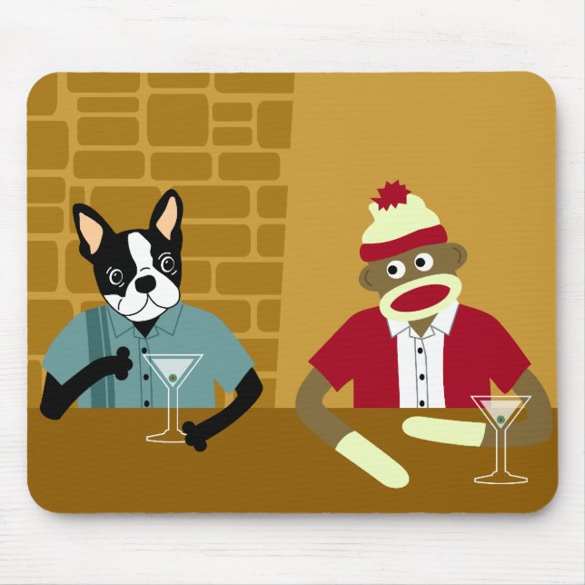 Boston Terrier & Sock Monkey Mouse Pad (Front)