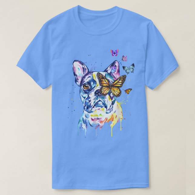 Boston Terrier Splash Art Butterflies Funny Dog Lo T-Shirt (Design Front)