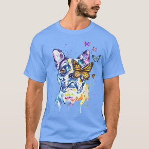 Boston Terrier Splash Art Butterflies Funny Dog Lo T-Shirt