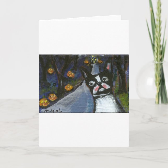 Boston Terrier spooky halloween Card (Front)