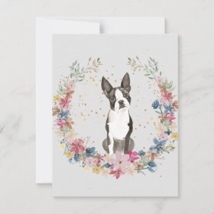 Boston Terrier Spring Flowers Monogram Card
