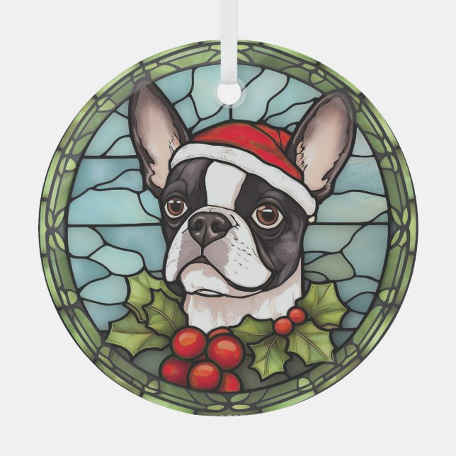 Boston Terrier Stained Glass Christmas Tree Decoration (Front)