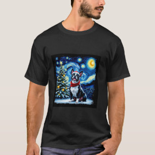 Boston Terrier Starry Night Christmas Van Gogh Dog T-Shirt