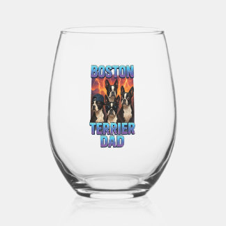 Boston Terrier Stemless Wine Glass