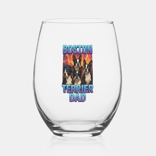 Boston Terrier Stemless Wine Glass (Front)