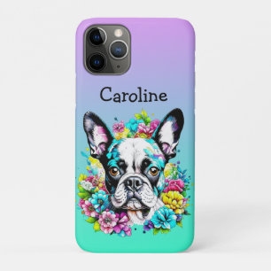 Boston Terrier surrounded by Flowers Personalised Case-Mate iPhone Case