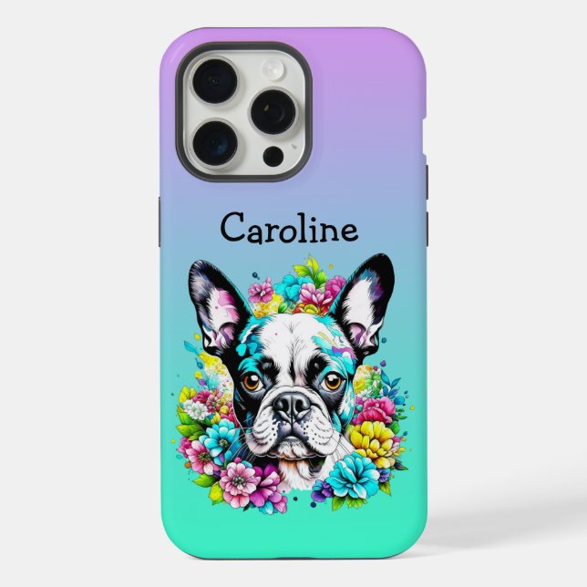 Boston Terrier surrounded by Flowers Personalised iPhone Case (Back)
