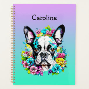 Boston Terrier surrounded by Flowers Personalised Planner