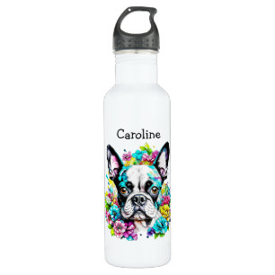Boston Terrier surrounded by Flowers Personalized 710 Ml Water Bottle