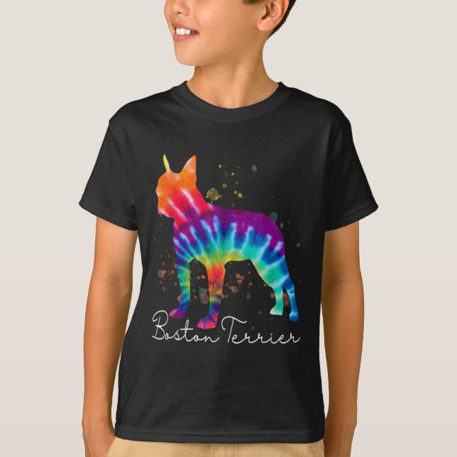 Boston Terrier Tie Dye Rainbow Dog Lover T-Shirt (Front)