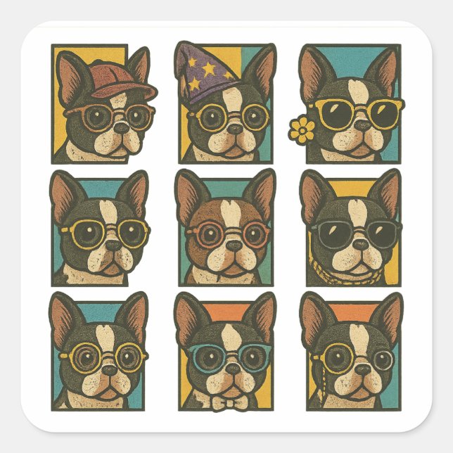 Boston Terrier Trendsetters Square Sticker (Front)