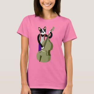 Boston Terrier Upright  Bass Player T-Shirt