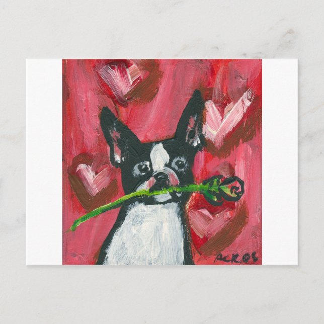 Boston Terrier Valentine Be Mine Heart Holiday Postcard (Front)