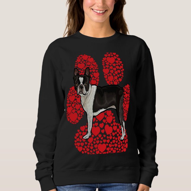 Boston Terrier Valentines Day Dog Love Paw Sweatshirt (Front)