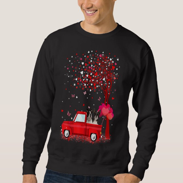 Boston Terrier Valentines Day Gifts Dogs Red Truck Sweatshirt (Front)