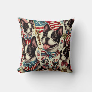 Boston Terrier Vintage Seamless Illustration Cushion