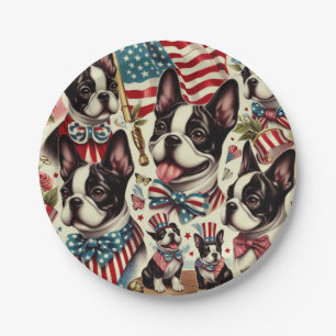 Boston Terrier Vintage Seamless Illustration Paper Plate