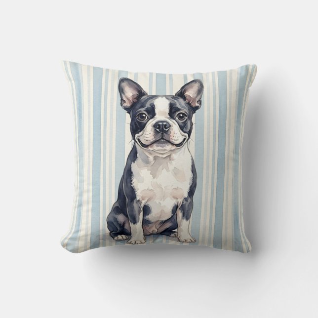 Boston Terrier Watercolor Pillow (Front)