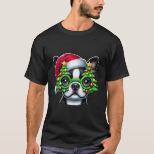 Boston Terrier Wearing Christmas Tree Glasses Men  T-Shirt