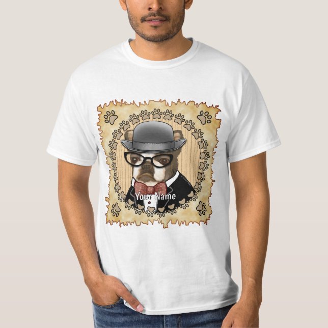Boston Terrier Wearing Glasses T-Shirt (Front)