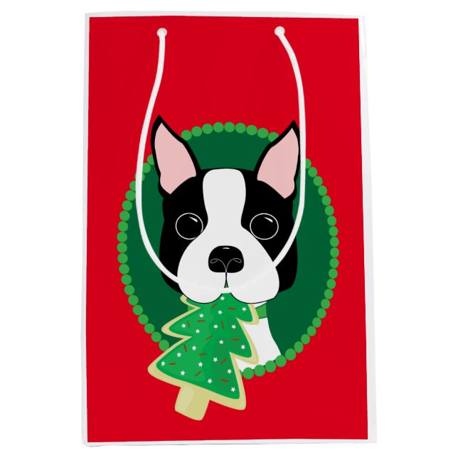 Boston Terrier Whimsical Christmas Medium Gift Bag (Front)