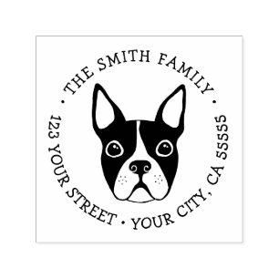 Boston terrier whimsical font return address self-inking stamp