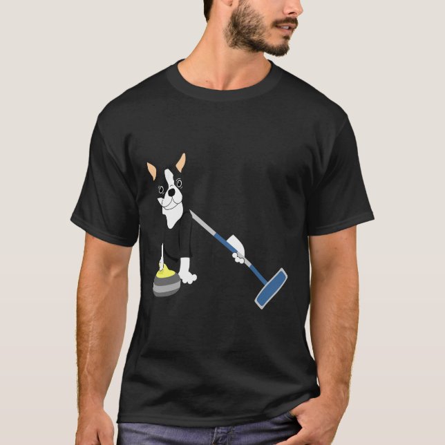 Boston Terrier Winter Olympics Curling T-Shirt (Front)
