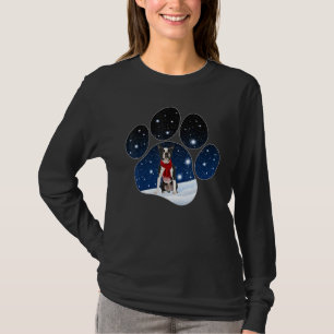 Boston Terrier Winter Snow Paw Dogs Christmas T-Shirt