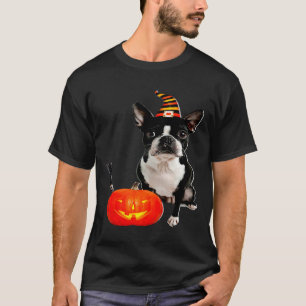 Boston Terrier Witch Hat Halloween Dog Costume T-Shirt