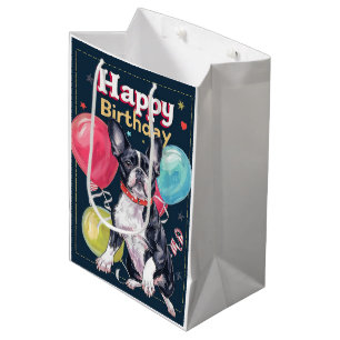 Boston Terrier with Balloons Medium Gift Bag
