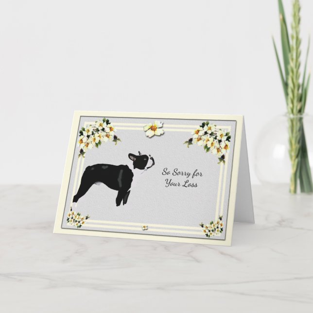 Boston Terrier with Dogwood Sympathy Card (Front)