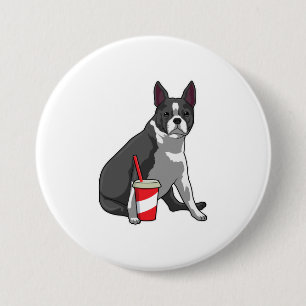 Boston Terrier with Drink 7.5 Cm Round Badge