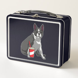 Boston Terrier with Drink Metal Lunch Box