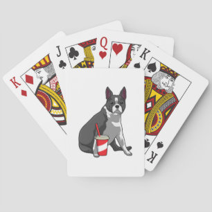 Boston Terrier with Drink Playing Cards