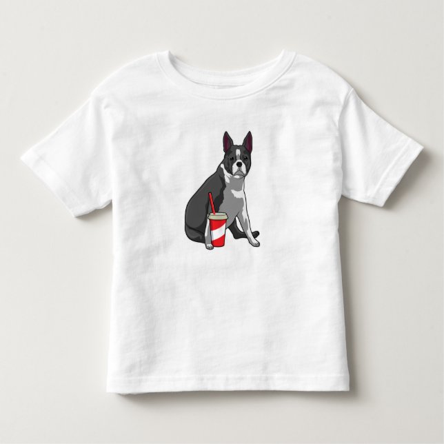 Boston Terrier with Drink Toddler T-Shirt (Front)