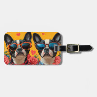 Boston Terrier With Heart Roses Valentine's Day