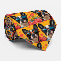 Boston Terrier With Heart Roses Valentine's Day