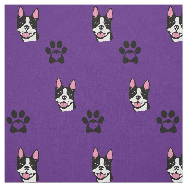 Boston Terrier with Paws Cotton Fabric (Swatch)